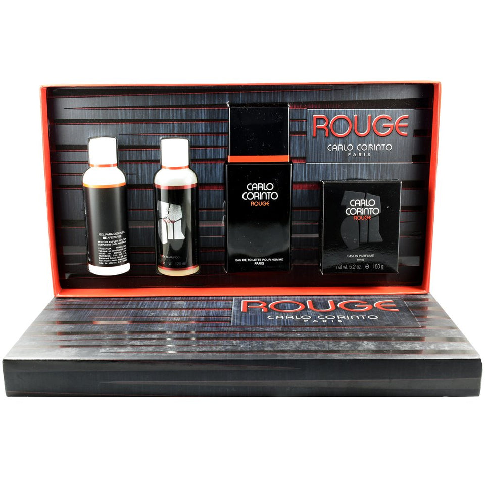 Carlo Corinto Rouge de Carlo Corinto para Caballero 100 ml Eau De Toilette Spray + 120 ml After Shave Balm + 120 ml Body Shampoo + 150 gr. Savon Perfume
