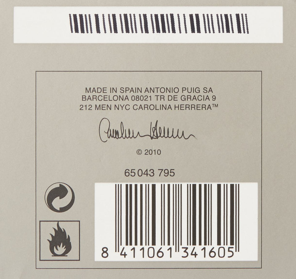 Carolina Herrera Loción para Caballero 212 Nyc Men, color Metálico, 100 ml