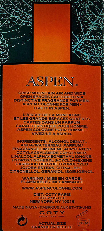 Coty Aspen Cologne Spray For Men, 4 Fluid Ounce